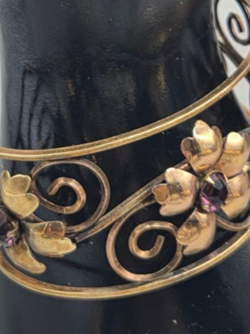 VTG Harper 1/20 12K Gold Filled Filigree Amethyst Flower Cuff Bracelet 6.5" - Picture 14 of 16